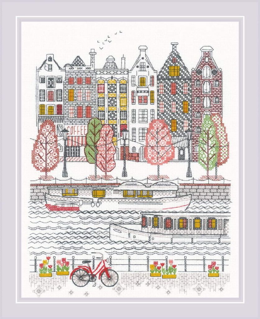Riolis Kreuzstich Set "Stadt am Wasser", Zählmuster, 24x30cm