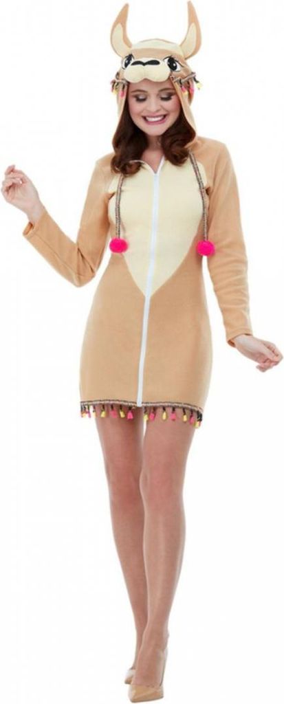 Kurzes Lama Kostüm Kleid für Erwachsene zu Karneval und Halloween Größe: L