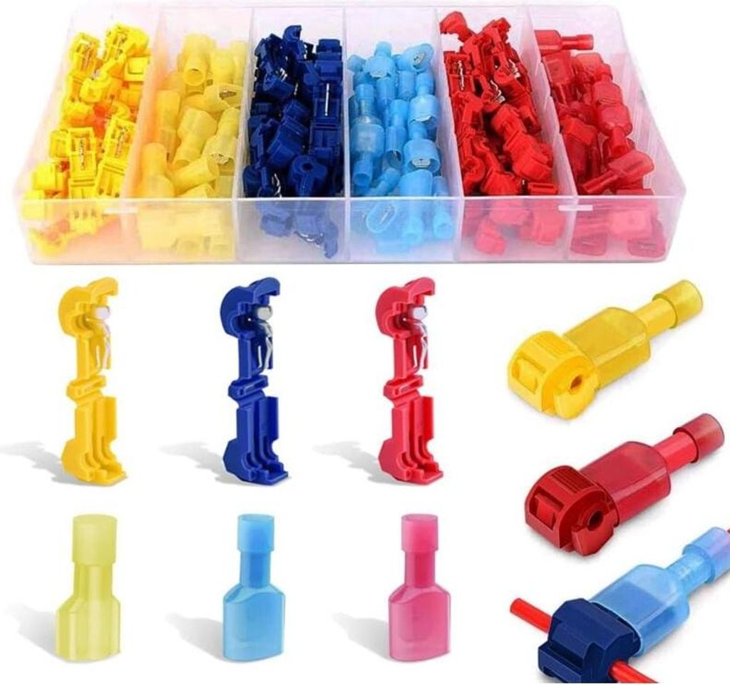 120-teiliges Set Schnellverbinder-T-Stecker, elektrische Kabelschuhe, Schnell-T-Abzweigverbinder, vollisolierte Anschlussklemmen – 40 Stück blau...
