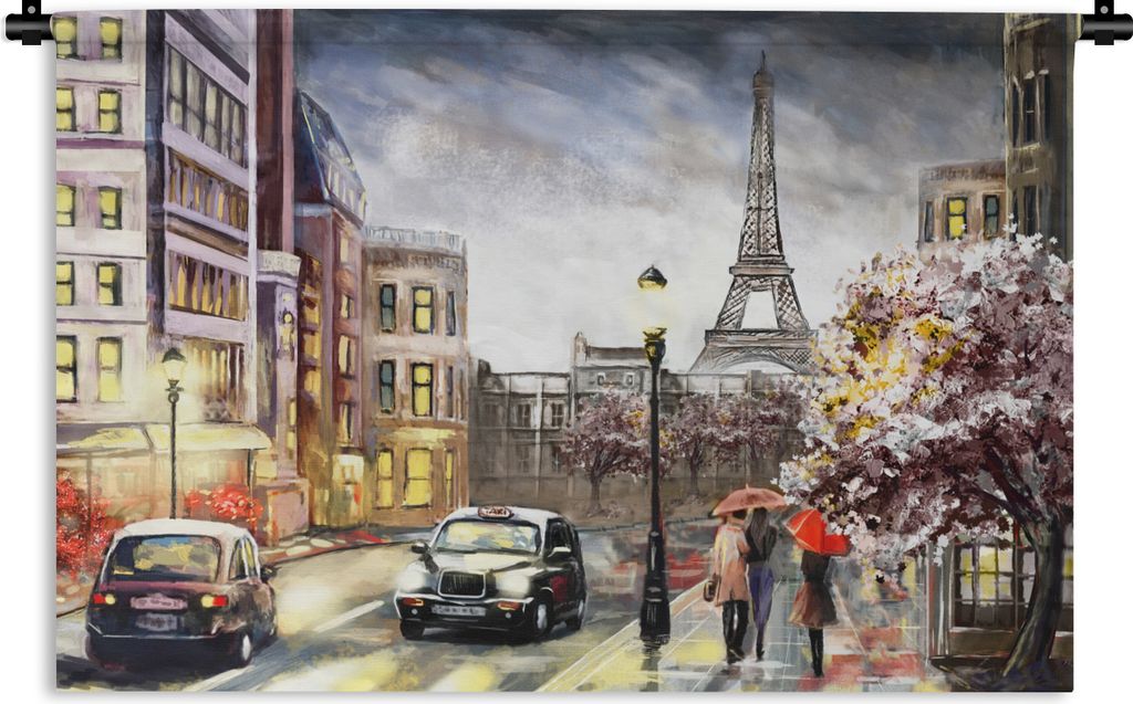 MuchoWow Wandteppich Wandbehang Gemälde - Paris - Frankreich - Öl 150x100 cm Tapisserie Dekoration Wandtuch - Waschbar - Tapisserien - Wand-Decke