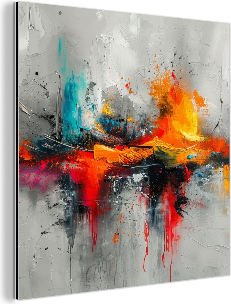 MuchoWow Wanddekoration Metall Metallbild Wandkunst 50x50 cm Modern - Orange - Grau - Kunst MuchoWow Aluminium Gemälde - Alubild - Industrial