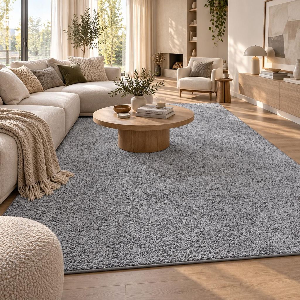 Hochflor Velours Teppich Mona Grau, Größe:100x400 cm Produktbild 