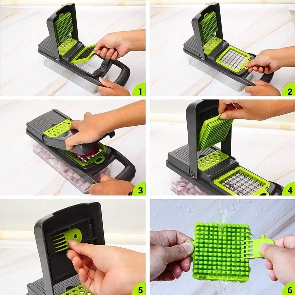 Multifunktionale Mandoline Schneidemaschine - Gemüseschneider mit Reibe - 12 in 1 - Grau - Edelstahl