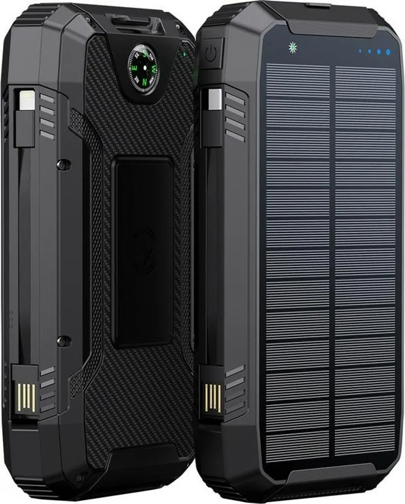 Powerneed S20000Q Power Bank Solaire et Induction 20000 mAh Noir Robuste