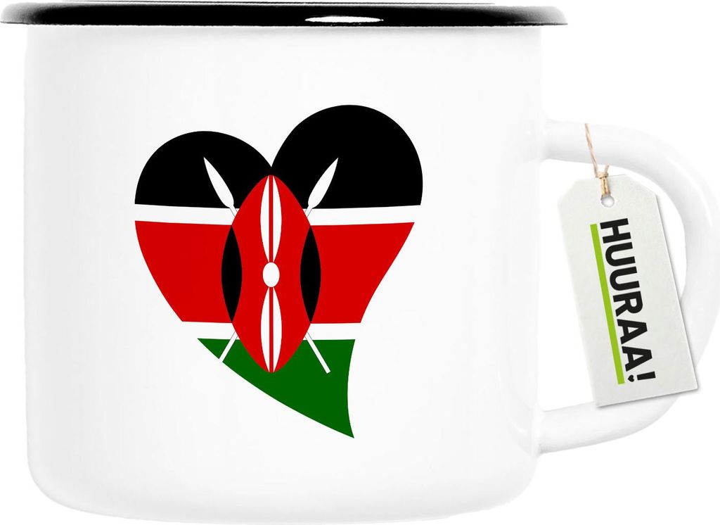 Huuraa Emaille Tasse Kenia Flagge Herz 300ml Vintage Campingbecher Geschenkidee