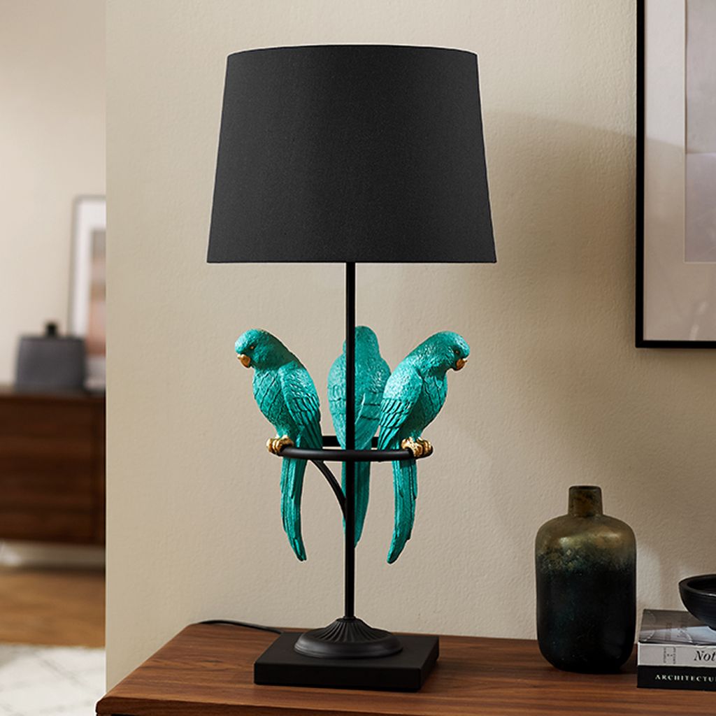 riess-ambiente Tischlampe WILDLIFE 75cm schwarz türkis Produktbild 