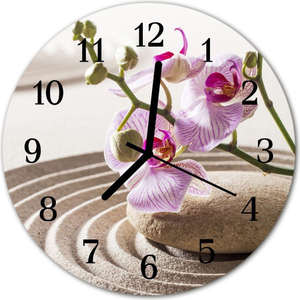 Glasuhr Wanduhr Küchenuhr Echt-Glas 30fi cm Sand Orchidee rosa