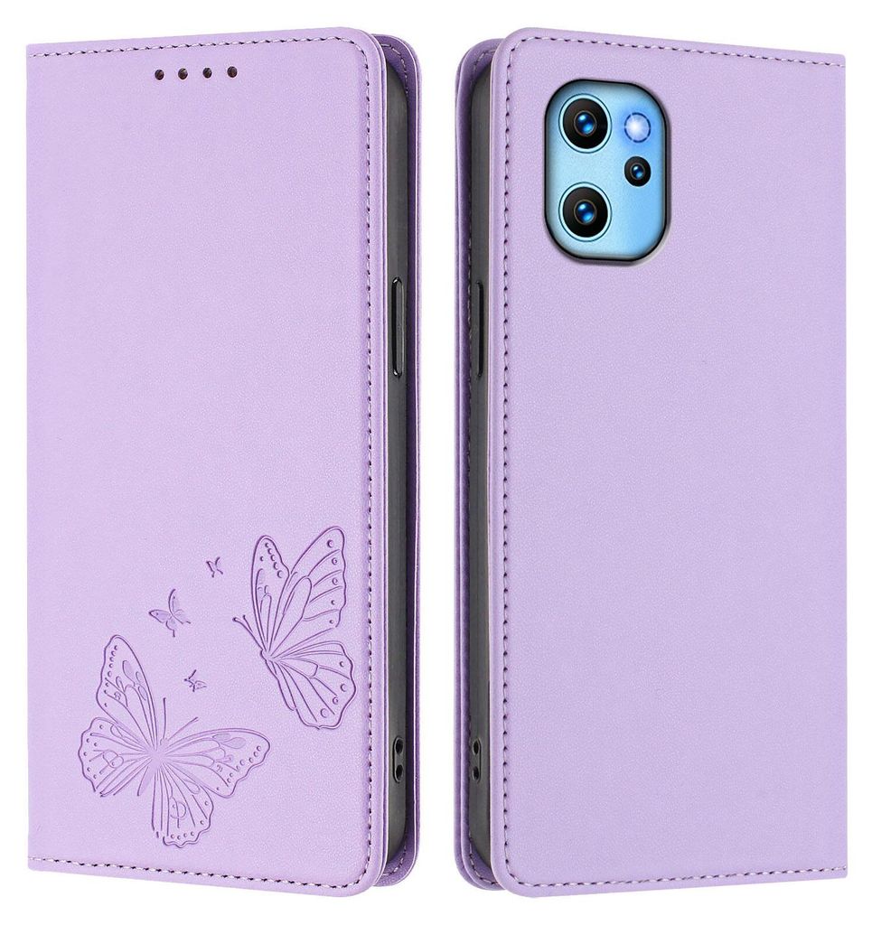 Lederhülle für Umidigi Power 7 Max, Schmetterling Prägung Leder Brieftasche Schutzhülle mit Ständer Violett