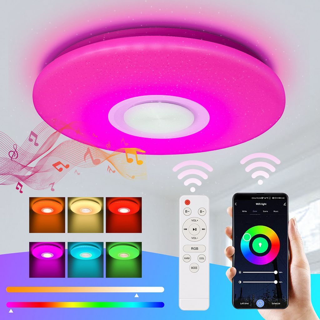 Fiqops LED Deckenleuchte 36W Deckenlampe Bluetooth Musik Wohnzimmerlampe Lautsprecher