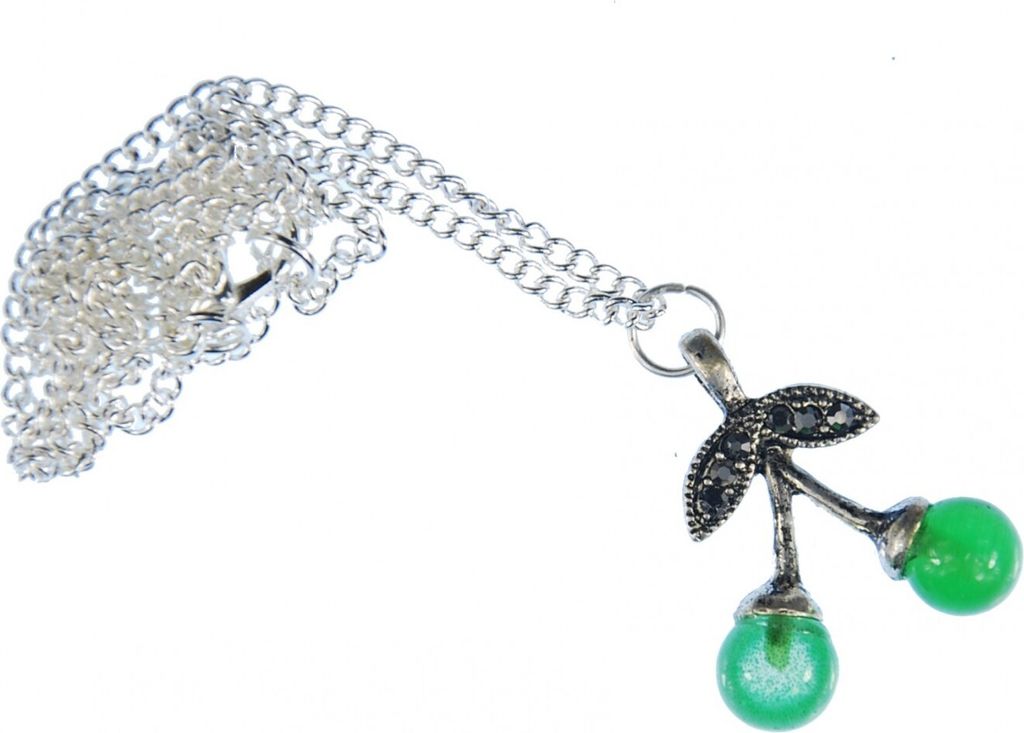 Kirschen Kette Doppel grüne Glasperlen Miniblings Kette Produktbild 