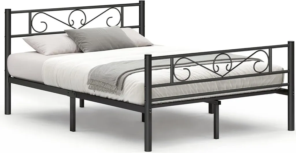 Lit Métal 140x190 cm Anti-Grincement Stable sans Boxspring Montage Rapide