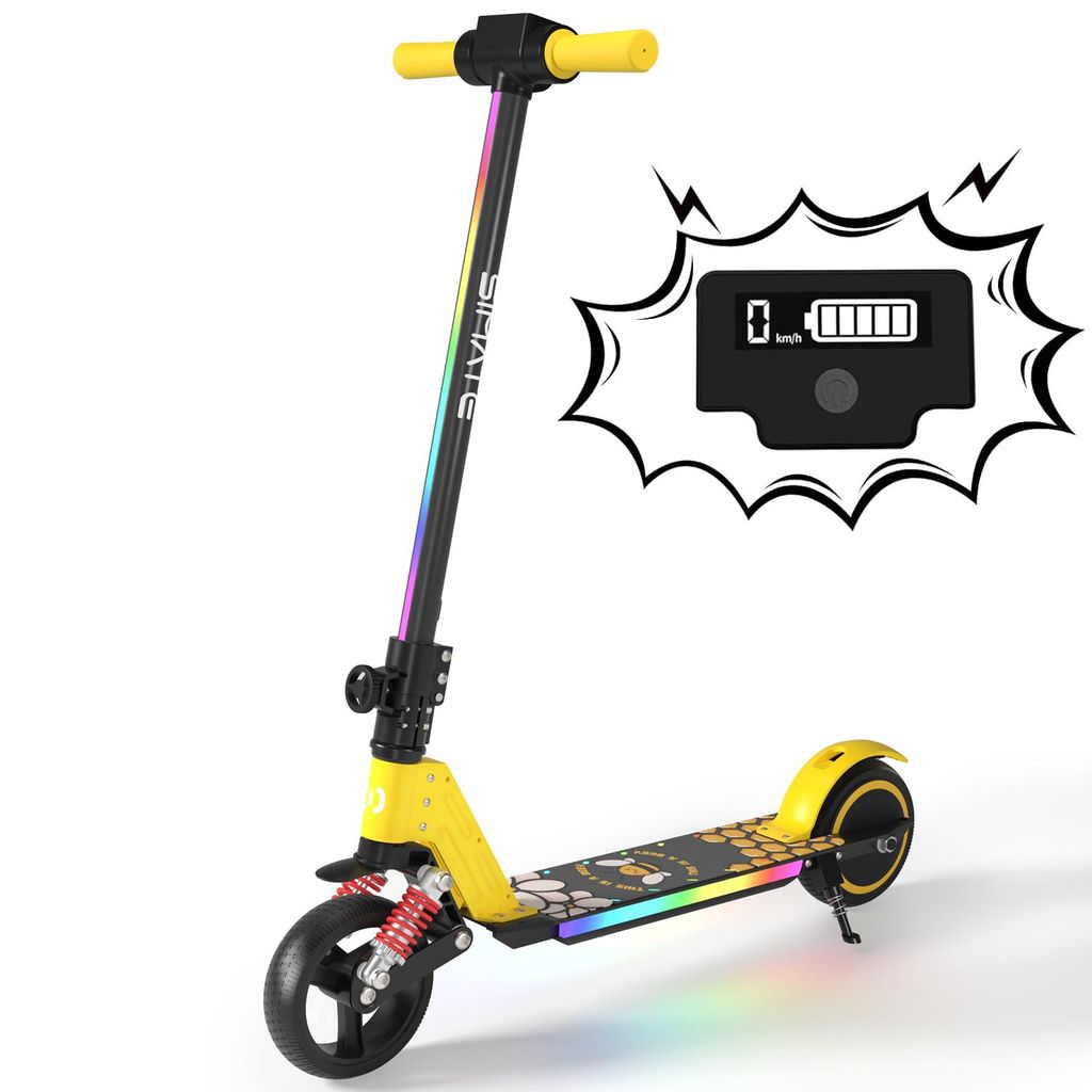 KXQ-EPRO Elektroscooter Kinder Klappbar Elektroroller Gelb Kinderroller Für Kinder und Jugendliche 130W Motor,14 km/h,5-8 km Reichweite E-Scooter
