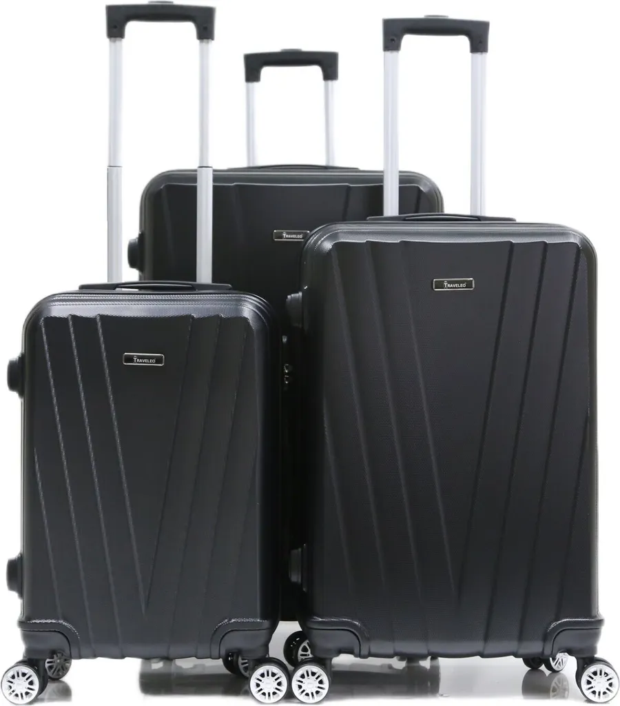 Valise rigide ABS-06 noir ensemble 3 pièces à roulettes