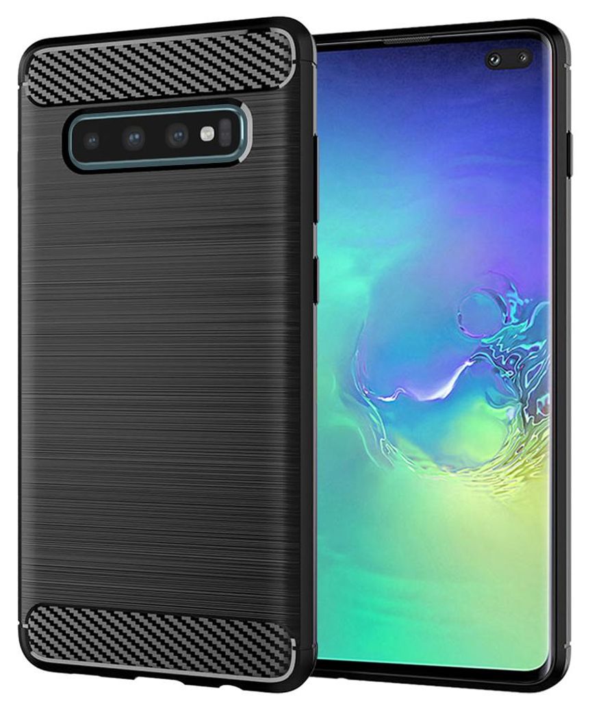 Techsuit Carbon Silicone Back Cover Hülle für Samsung Galaxy S10 Plus - Schwarz