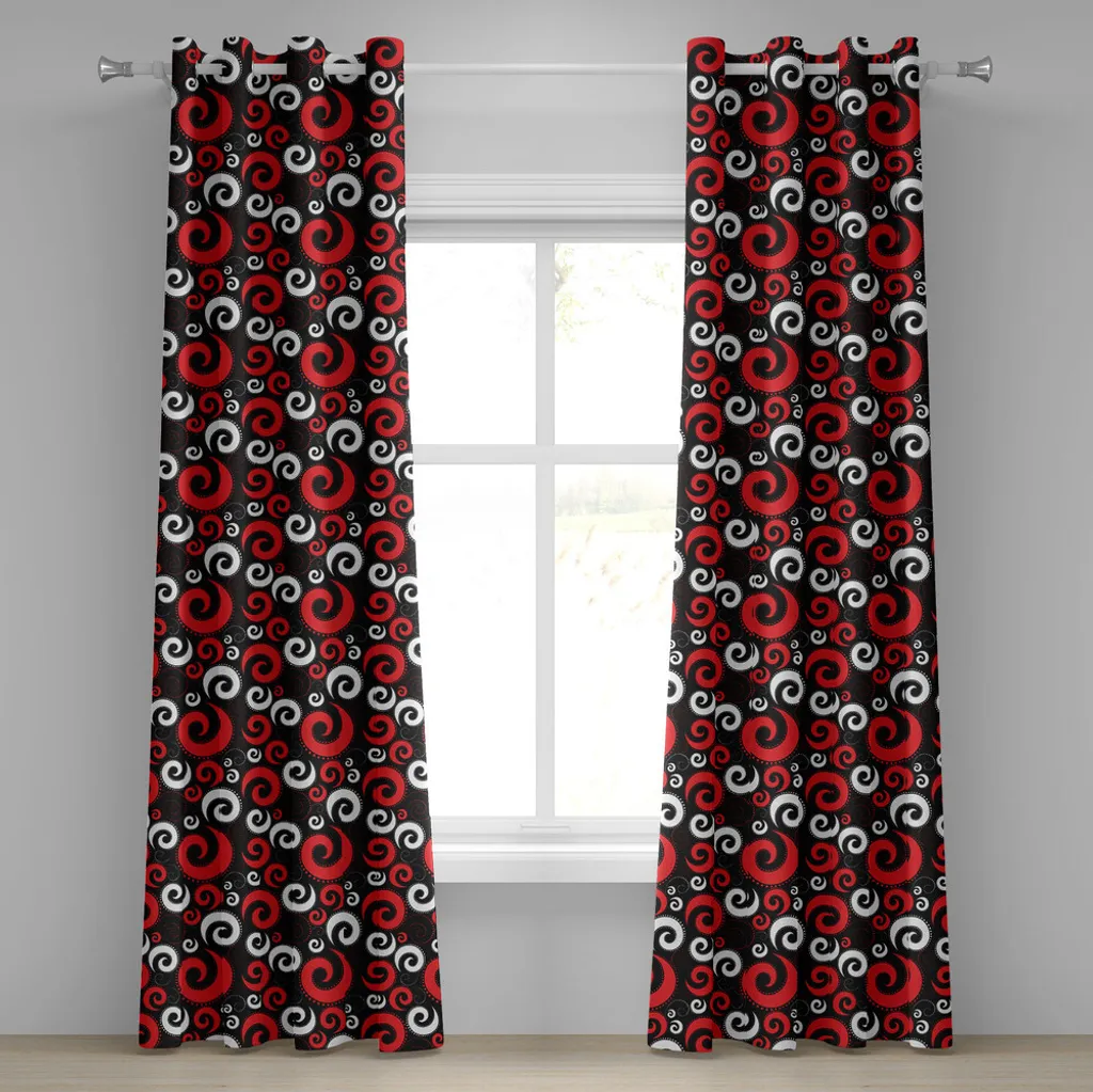 ABAKUHAUS Tenda con occhielli astratta, motivo moderno con forme a vortice e spirali di punti in stile vintage astratto, tende decorative a 2 pannelli per finestre, 280 cm x 245 cm, bianco e nero