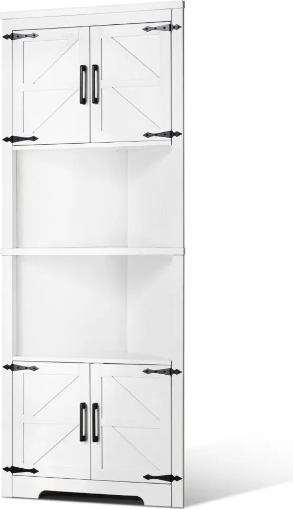 Armoire d'angle gain de place bois blanc 4 portes pour chambre et salon