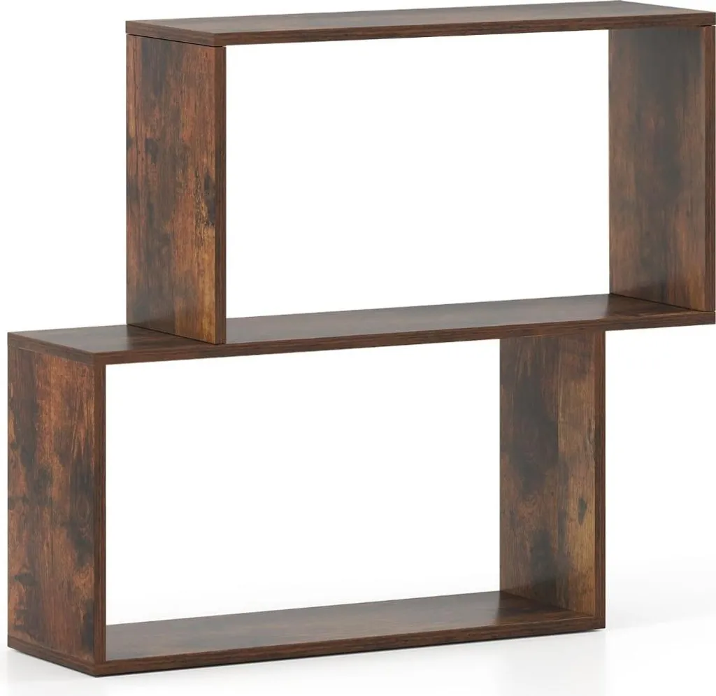 Étagère géométrique 3 niveaux en bois marron avec cubes de rangement
