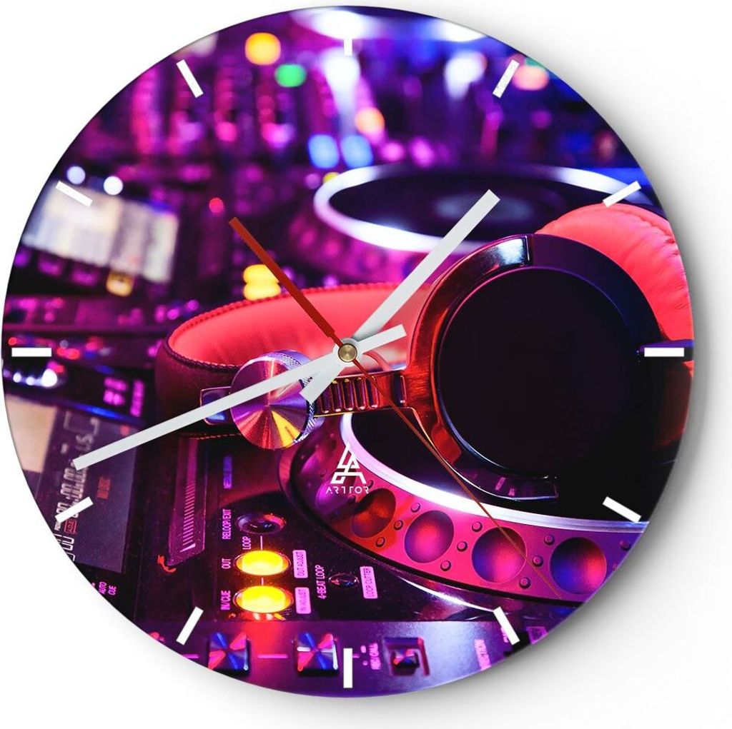 Wanduhr - Rund - Glasuhr - DJ Disco Nachtclub Audio - 40x40cm - Schleichendes Uhrwerk - Lautlos - zum Aufhängen bereit - Dekoration Modern - Wandd...