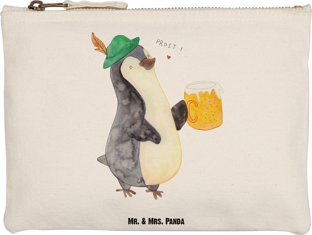 Mr. & Mrs. Panda Kosmetiktasche Pinguin Bier Grösse XL Große - Weiß - Geschenk, Mäppchen, Kulturtasche, Beschwippst, Pouch, , Kulturbeutel, Fei...