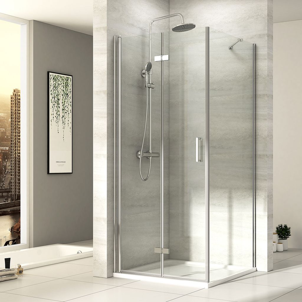 EMKE Duschkabine 80 x 80 x 195cm Eckeinstieg Falttür Dusche 180o Klappbar Duschwand Duschabtrennung mit Seitenwand 6mm ESG Sicherheitsglas