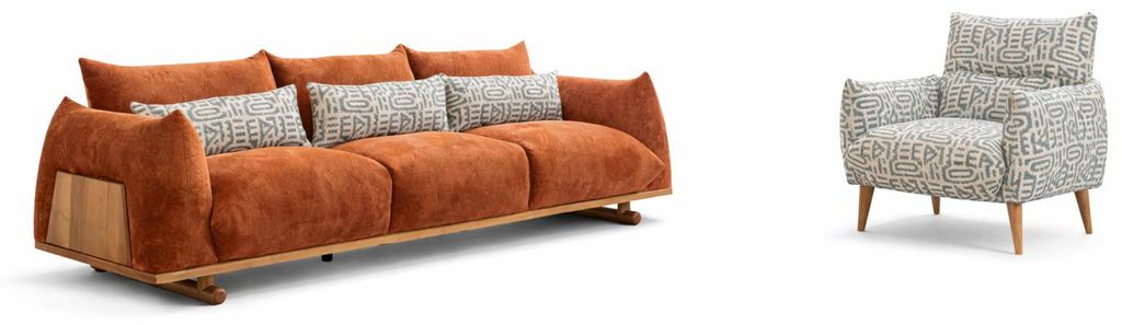 3-Sitzer-Sofa Sessel Wohnzimmer-Set Moderner Stil Holzrahmen Neu