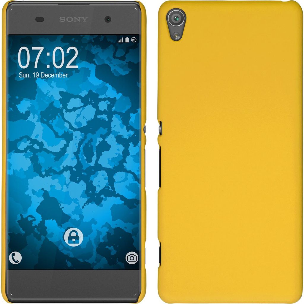 PhoneNatic Case kompatibel mit Sony Xperia XA - Hülle gelb gummiert Hard-case + 2 Schutzfolien