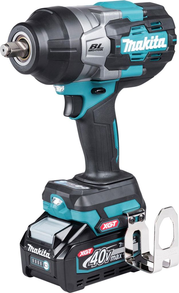 A cordless impact wrench with a battery pack attached, shown against a white background.