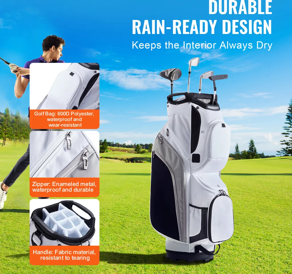 Sac de Golf 14 Compartiments en Nylon Premium Blanc - Modèle Résistant