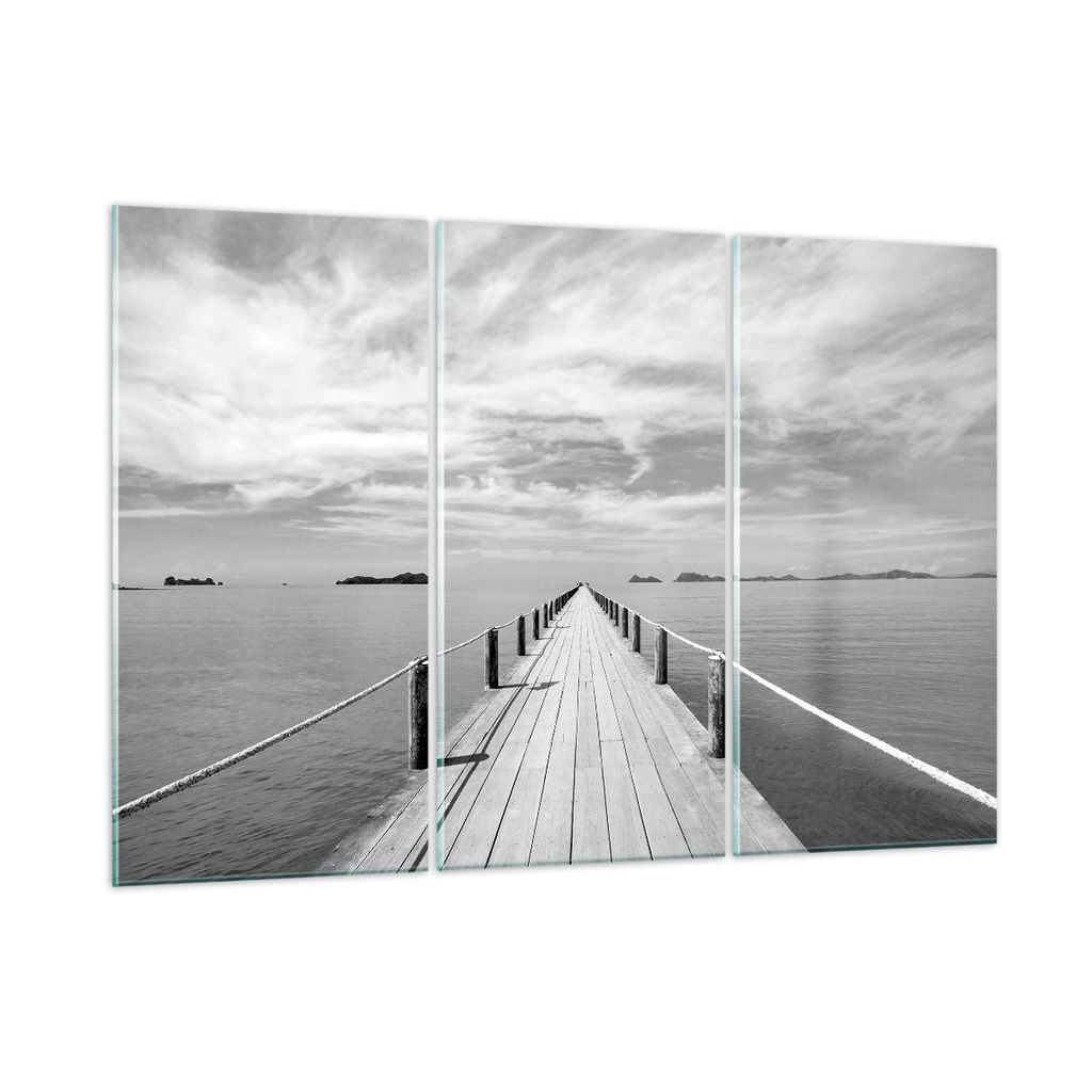 Bilder auf glas - 3 Teile - Holz Brücke Meer - 165x110cm - Glasbilder - Wandbilder - Bilder - zum Aufhängen bereit - Wanddekoration aus Glas - Gl...
