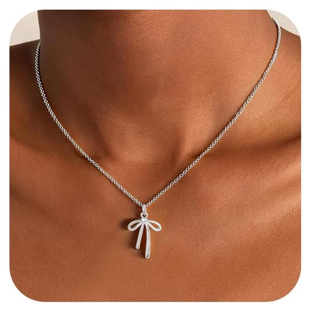 Halskette mit Schleifenanhänger, Damen-Schleifenkette, Mädchen-Halskette mit süßem Schleifenanhänger, Geschenk zum Geburtstag oder Jahrestag f...