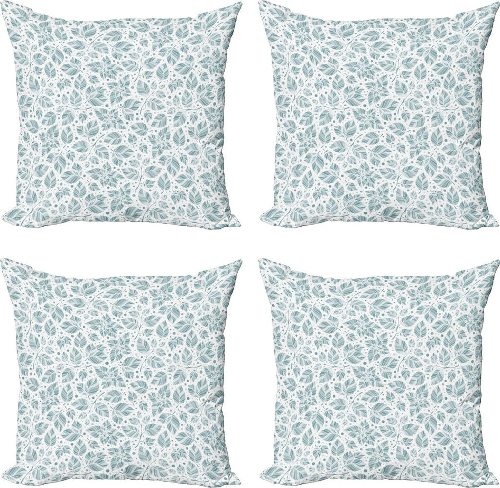 ABAKUHAUS Blätter Kissenbezug Set (4 Stück), Pfefferminze Laub Dot, Moderner Doppelseitiger Digitaldruck, 45 cm x 45 cm, Schiefer-Blau und Blaugrau
