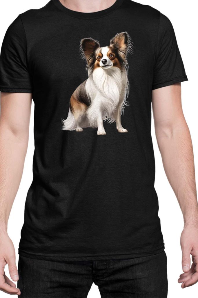 Herren T-Shirt Dogs Breeds Papillon Dog Breed 005, Man 5XL / Schwarz