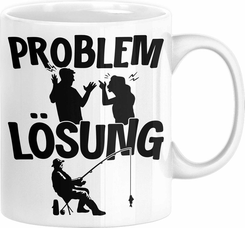 Angler Tasse Geschenk für Fischer Angler Männer Geschenkidee Problem und Lösung Angeln (Weiß)