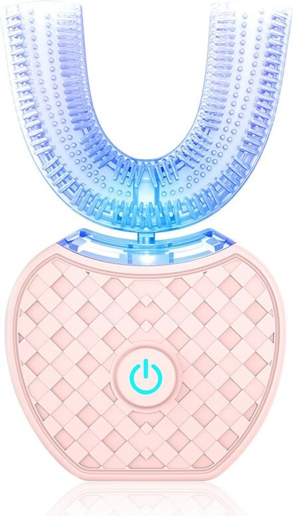 360 Grad Intelligent Automatic Sonic Elektronische Zahnbürste USB Wiederaufladbare U-Form mit 4 Modi Timer Blaulicht Zahnpasta (Rosa)