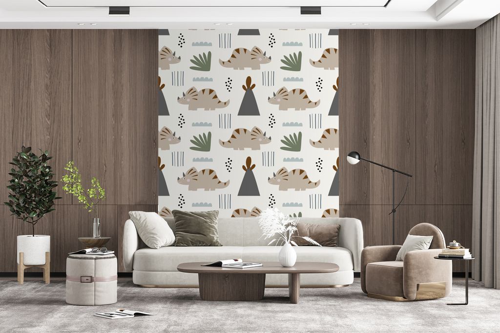 MuchoWow Fototapete für Wohnzimmer oder Schlafzimmer Wandtapete Vinyl Motivtapete Jungen - Kinder - Dinosaurier - 165x220 cm - Wanddekorationen