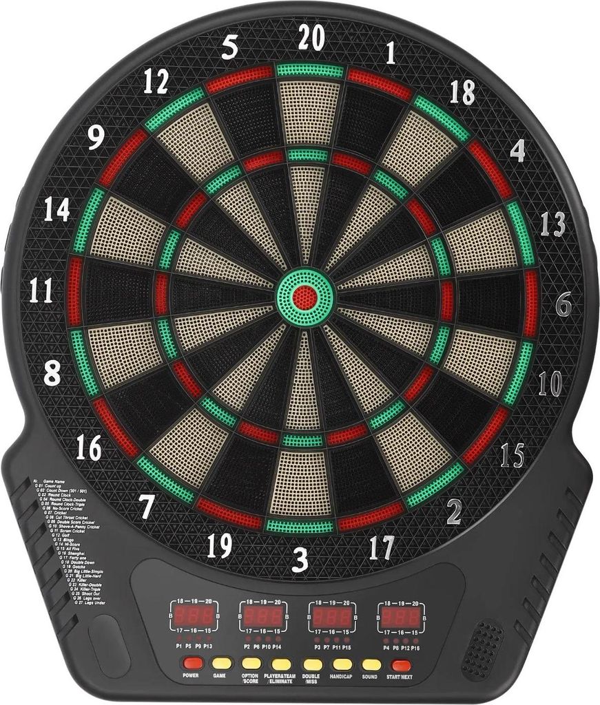 Dartscheibe - Elektronisch - 8 Stufen - 6 Darts - 24 Ersatzspitzen - Für Zuhause & Bar - Schwarz