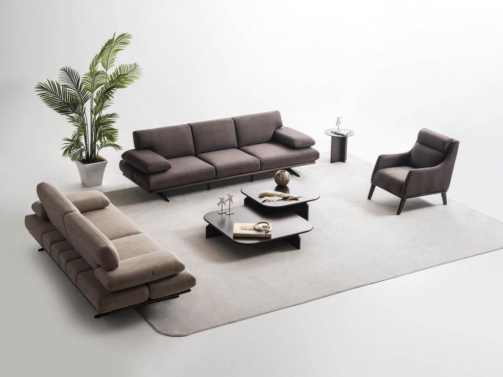 Grau-Beige Wohnzimmer Polstergarnitur Edle Sofas Lounge-Sessel Tisch