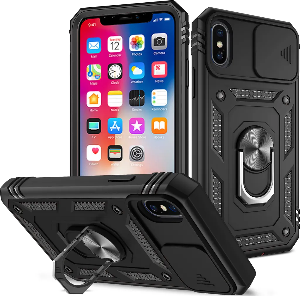 Custodia iPhone XS Max con Protezione Fotocamera e Porta Carte Nero