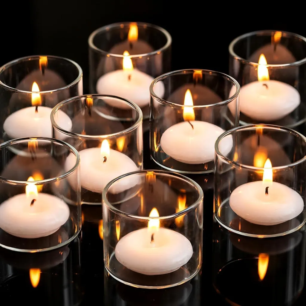 Set 24 Portacandele Vetro Trasparente per Tealight e Matrimoni 4,6x4cm