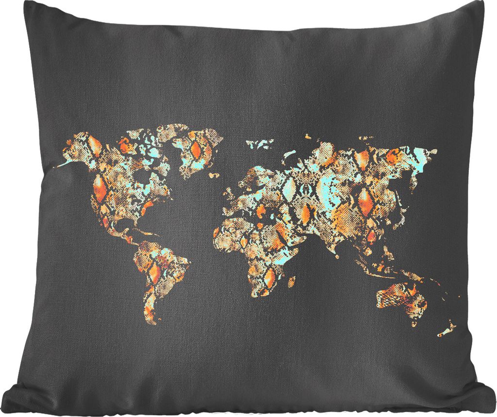 MuchoWow Zierkissen Sofakissen Wohnzimmer Dekokissen 45x45 cm Karte - Welt - Schlange - Design - Schlafpolster - Polster für das Sofa