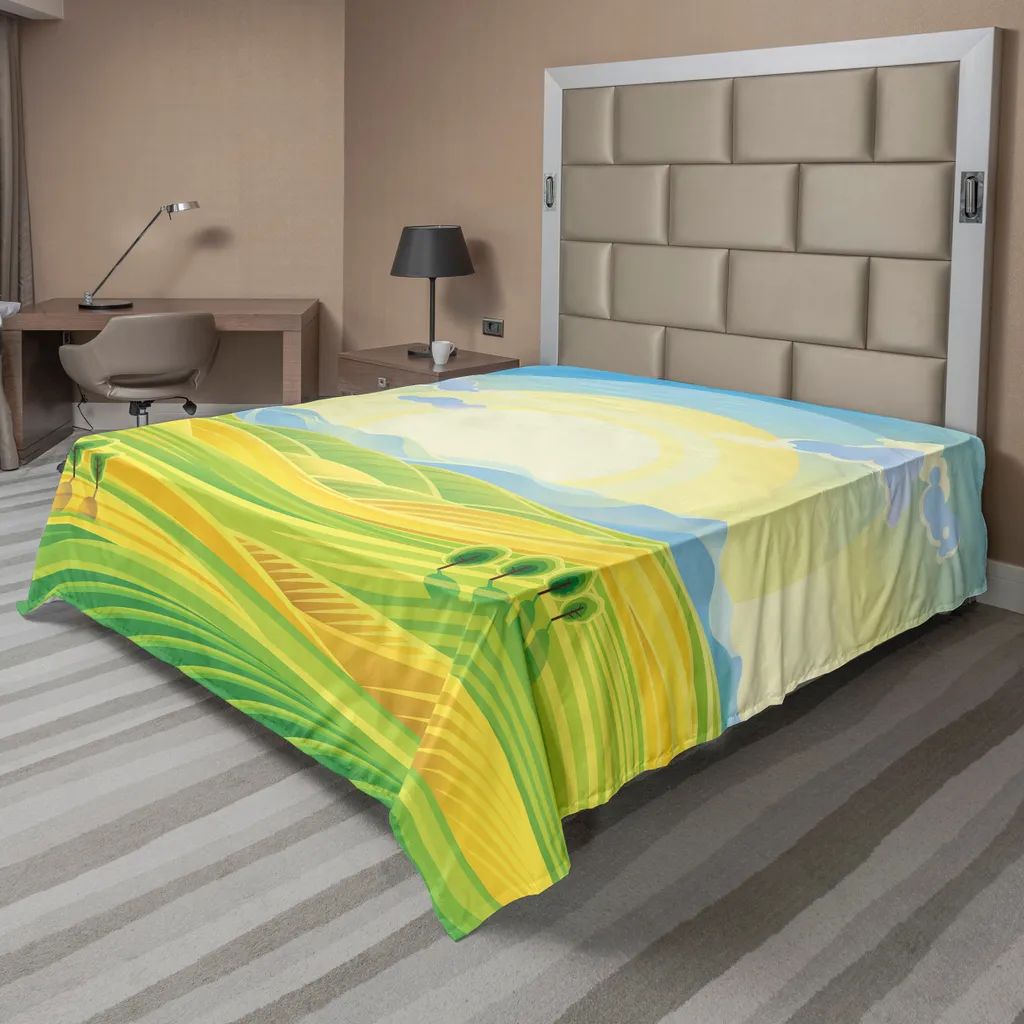 Drap de dessus imprimé collines d'automne pour décoration lit 244x205