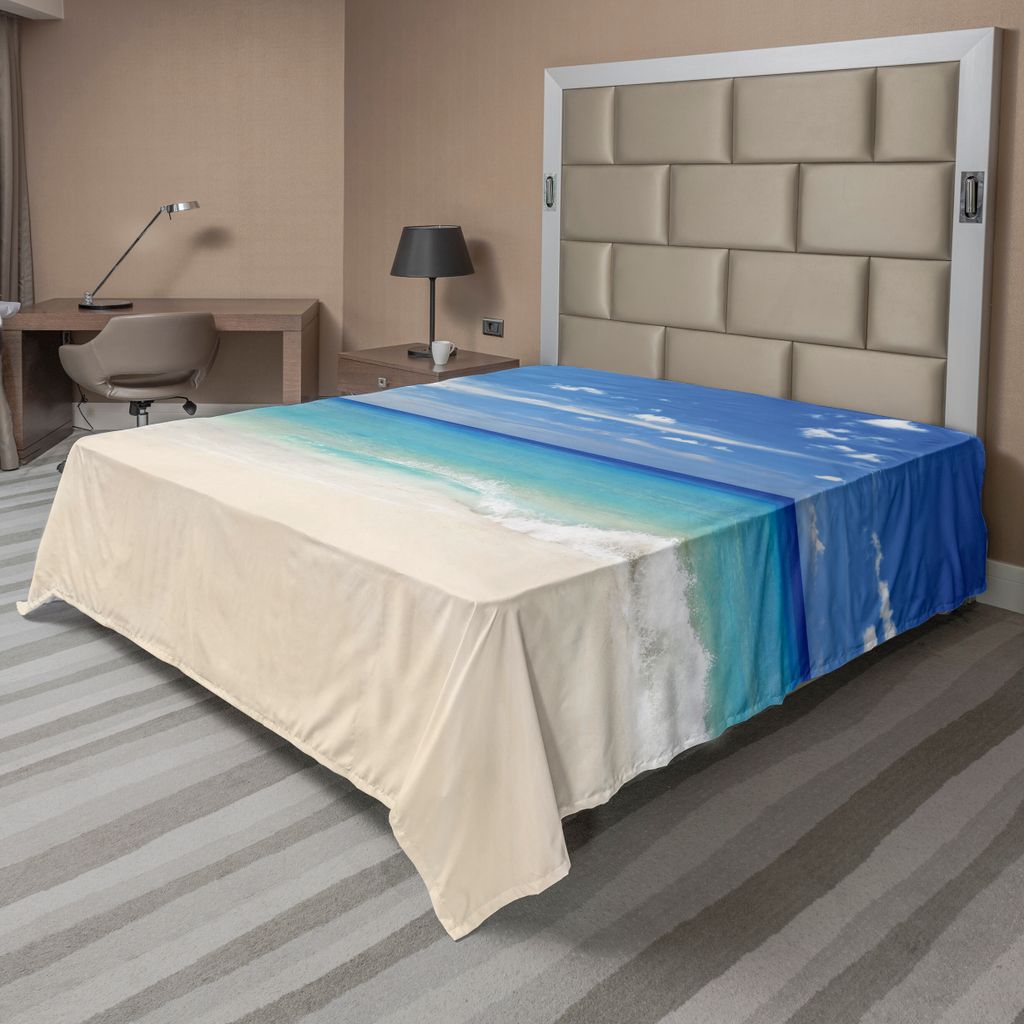 ABAKUHAUS Ozean Bettlaken, Tropisches Ozean Sandy Shore Und Meer Mit Wellen Entkommen Zum Paradies Thema, weiches bequemes oberes Bettlaken für ei...