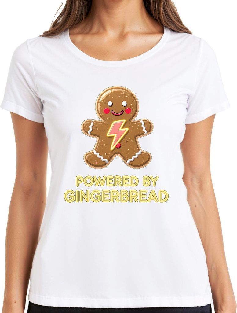 Powered by Gingerbread Weihnachten Geschenk Lebkuchen Retro funny Damen T-Shirt, Weiß, M