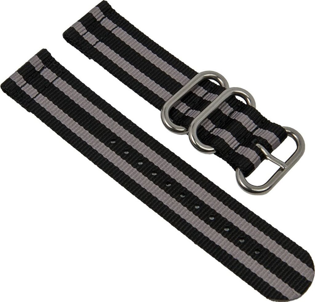 Uhrenarmband Textil schwarz/grau Metallschlaufen Minott 28238S, Stegbreite:20mm