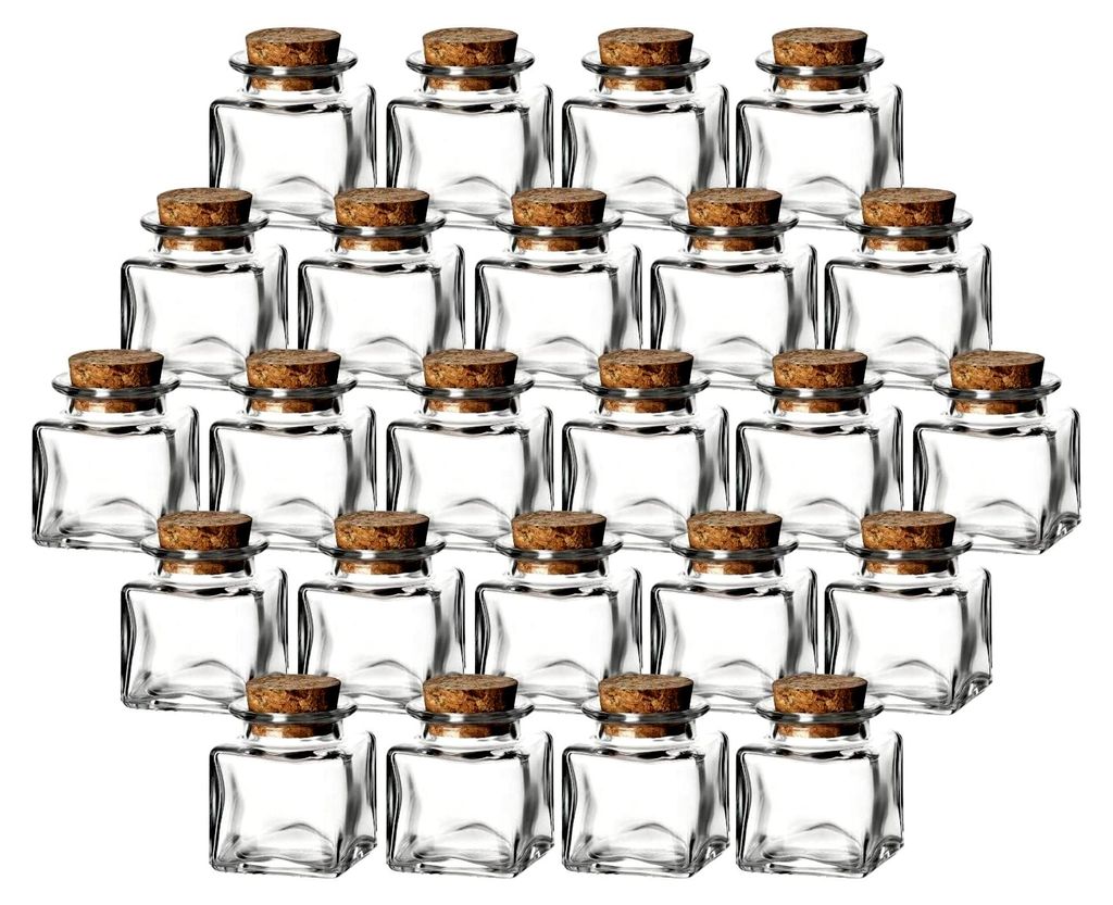 24er Set Gewürzgläser 50 ml (0,05 l) Gewürzglas 50 ml eckig/quadratisch mit Korken mit Presskorken-Stopfen, Klarglas Mini Vorratsgläser für Ge...