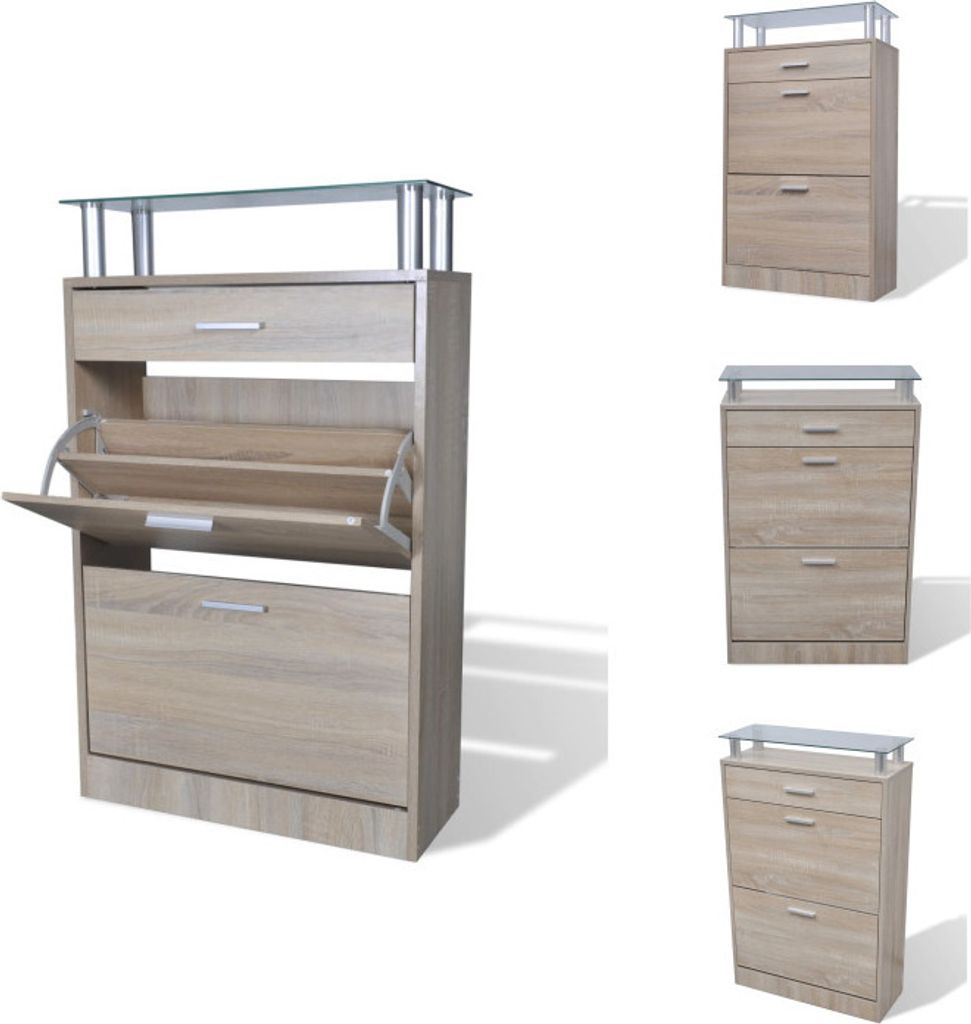 vidaXL Schuhschrank mit Schubfach & oberes Glasregal Holz Produktbild 