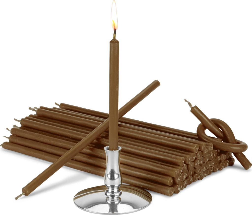 Kerzenhalter mit 200g Stabkerzen braun Tropf- Rußfrei L 16cm Paraffinwachs 40019