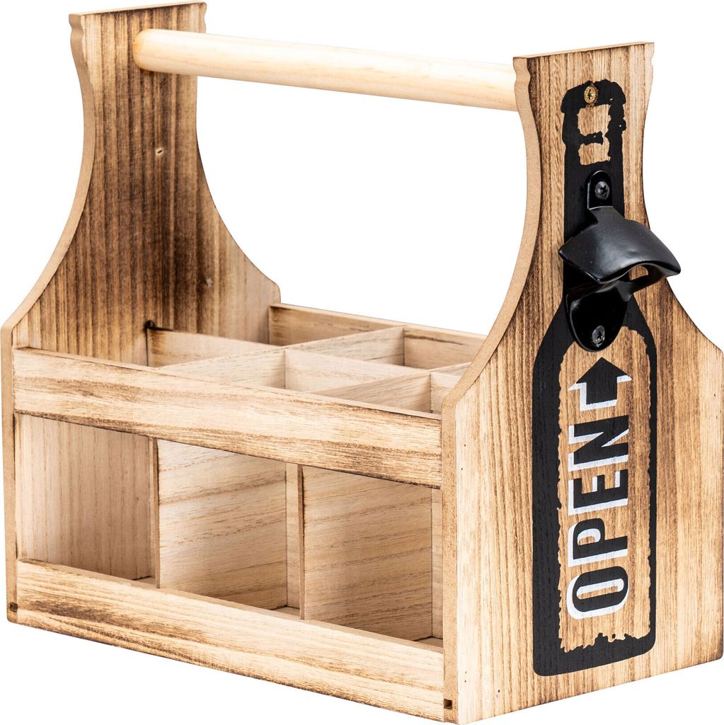 Flaschenträger Holz 6 Flaschen Flaschenöffner Flaschentasche Männerhandtasche Flaschenbox Männergeschenk Vatertag