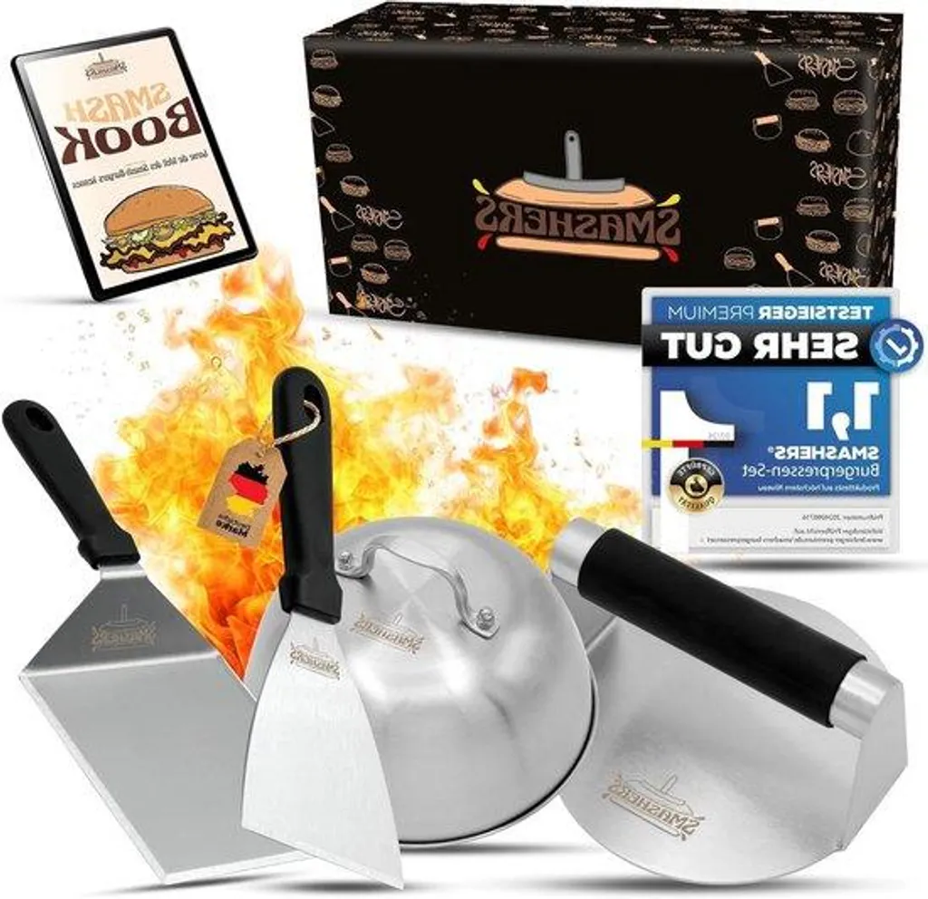 Set de presse-burgers en acier inoxydable avec accessoires de smash