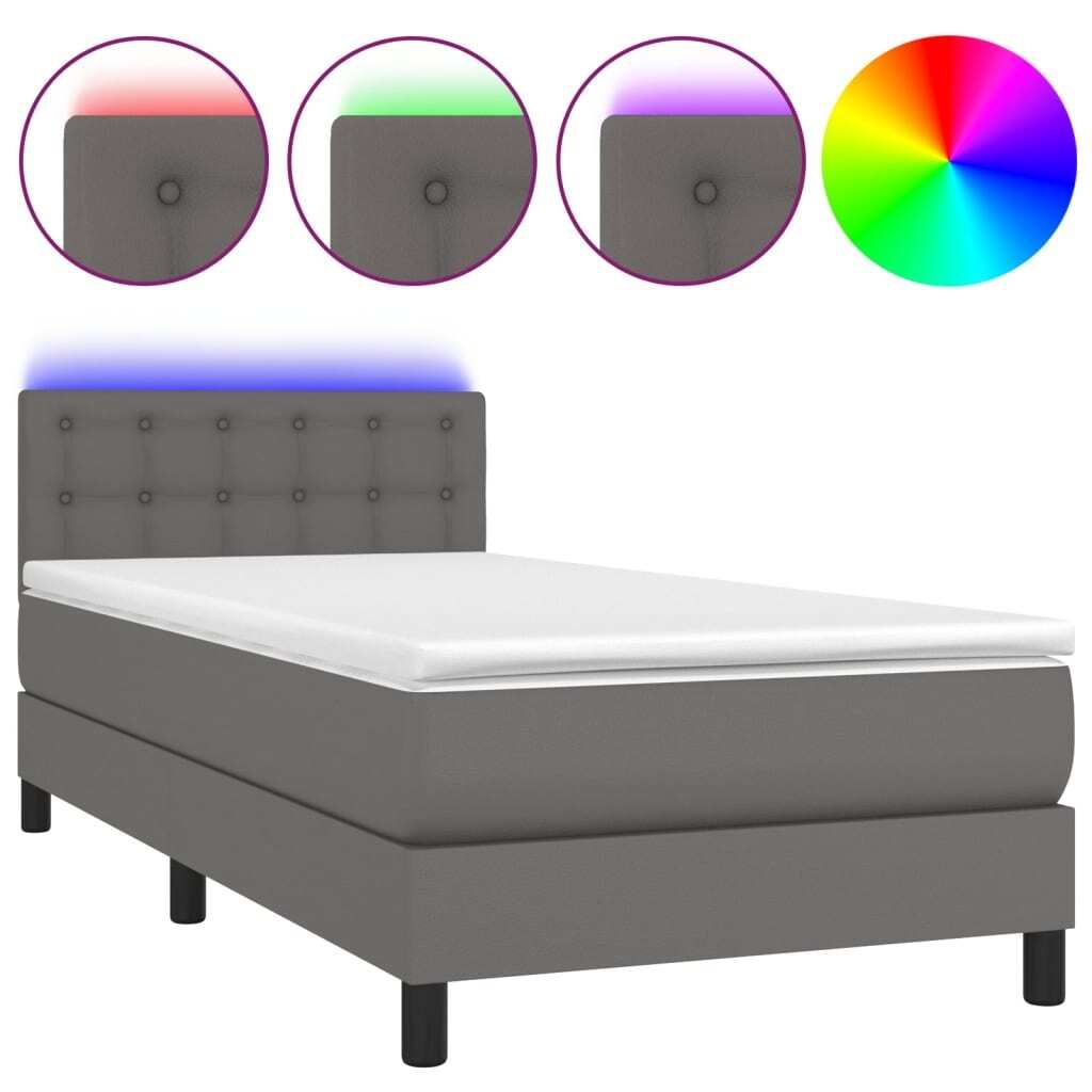 vidaXL Boxspringbett mit Matratze & LED Grau 80x200 cm Produktbild 